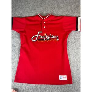 Vintage Firefighters Betlin Polo Shirt Mens Large Red Flame Baseball Sportswear